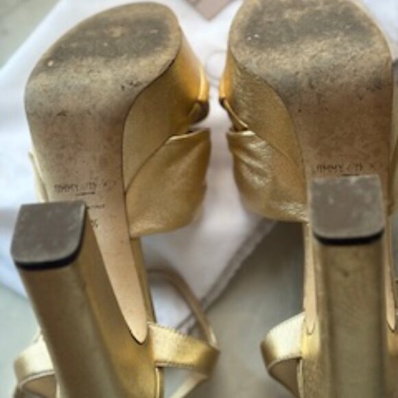 JIMMY CHOO Heloise 120 Gold Sandals size 8 1/2 - Picture 3 of 5